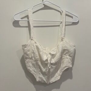 Le Lis Collection White Eyelet Corset Crop Top Floral Embroidery Tie Front M